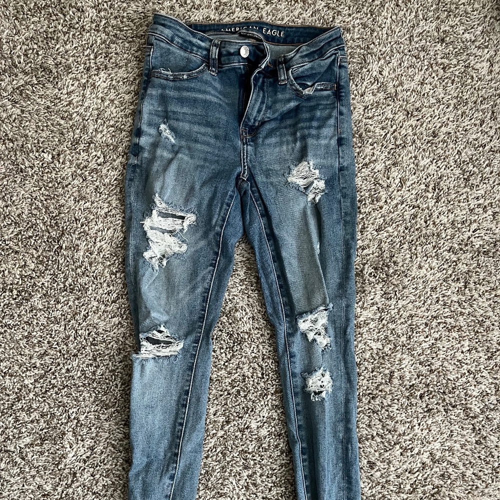 Blue Distressed American Eagle Skinny Jeans